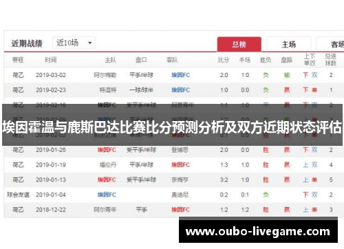 埃因霍温与鹿斯巴达比赛比分预测分析及双方近期状态评估